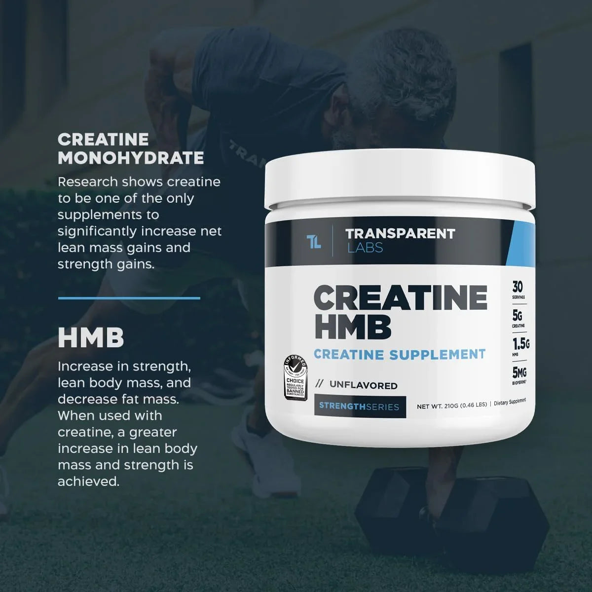 Transparent Labs Creatine HMB - Creatine Monohydrate (Unflavored) - Angle View