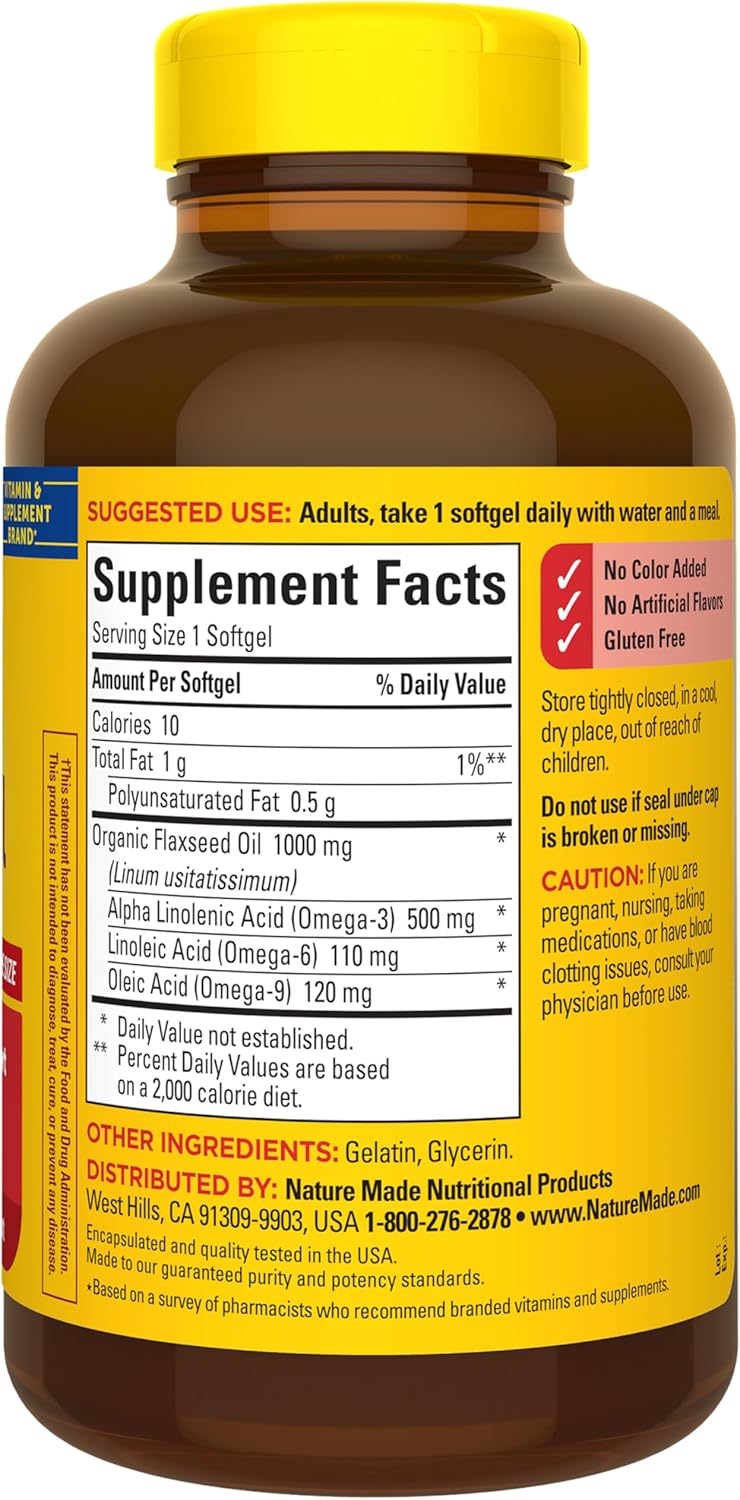 Nature Made Flaxseed Oil 1000 mg - Back View