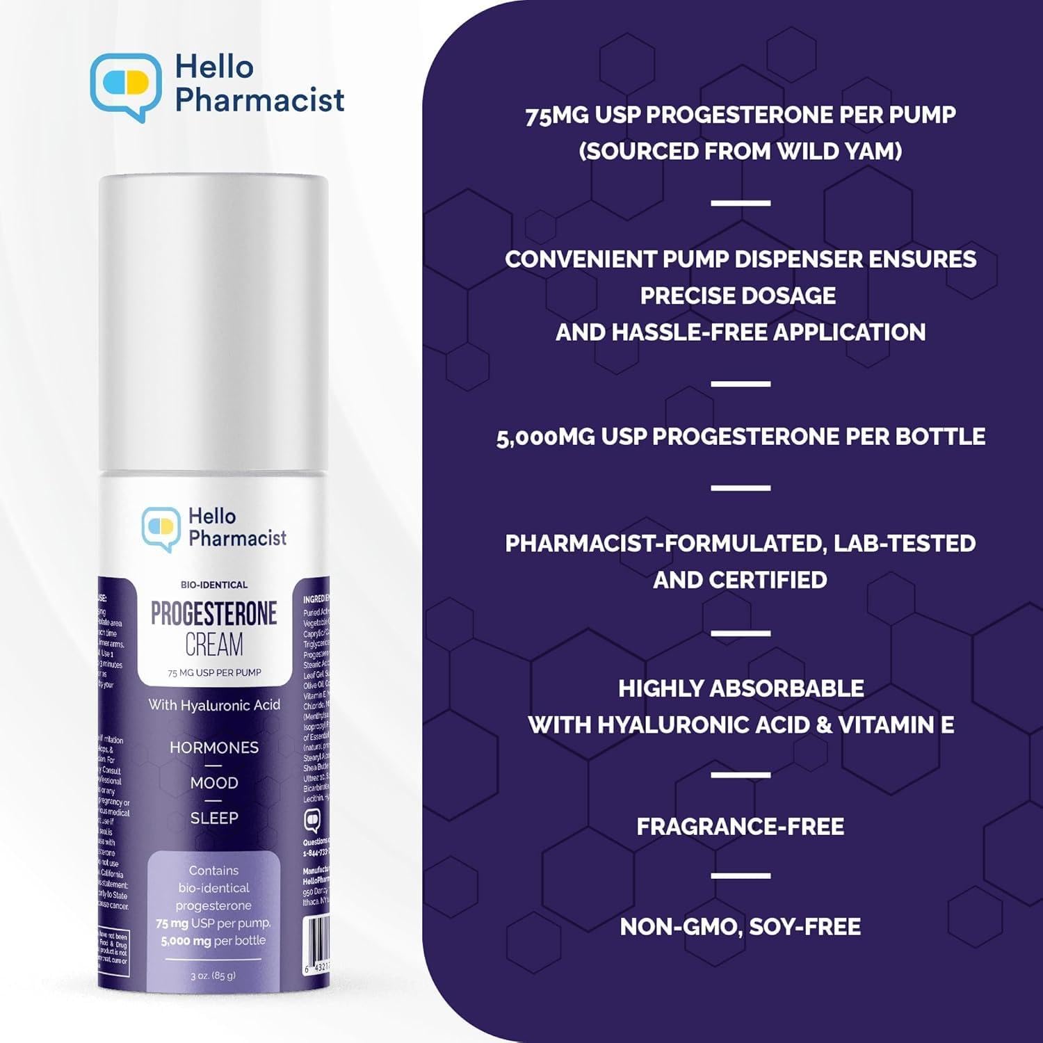 HelloPharmacist HelloPharmacist BioIdentical Progesterone Cream 3 oz - Angle View