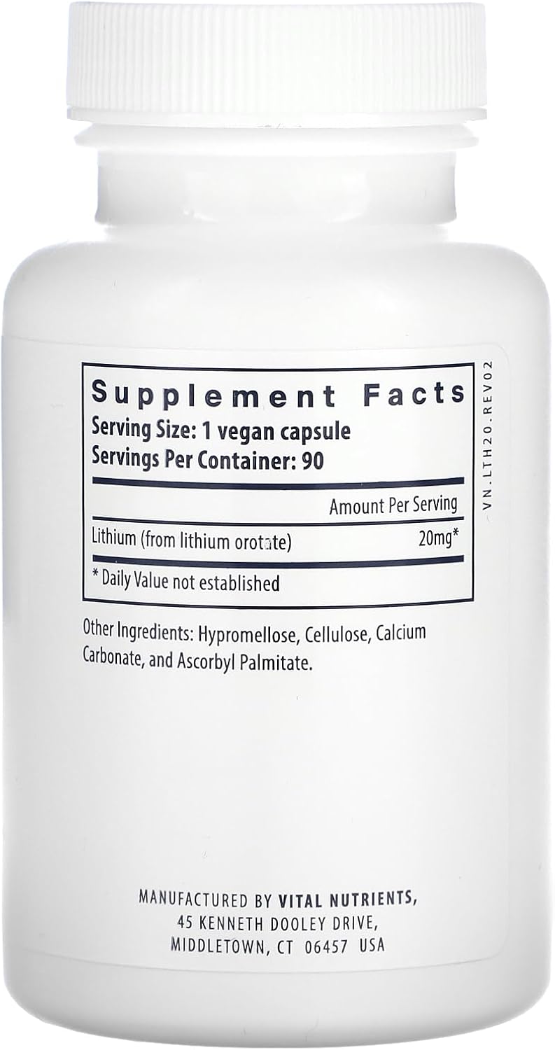 vital nutrients Lithium Orotate - Vital Nutrients 20mg - Back View