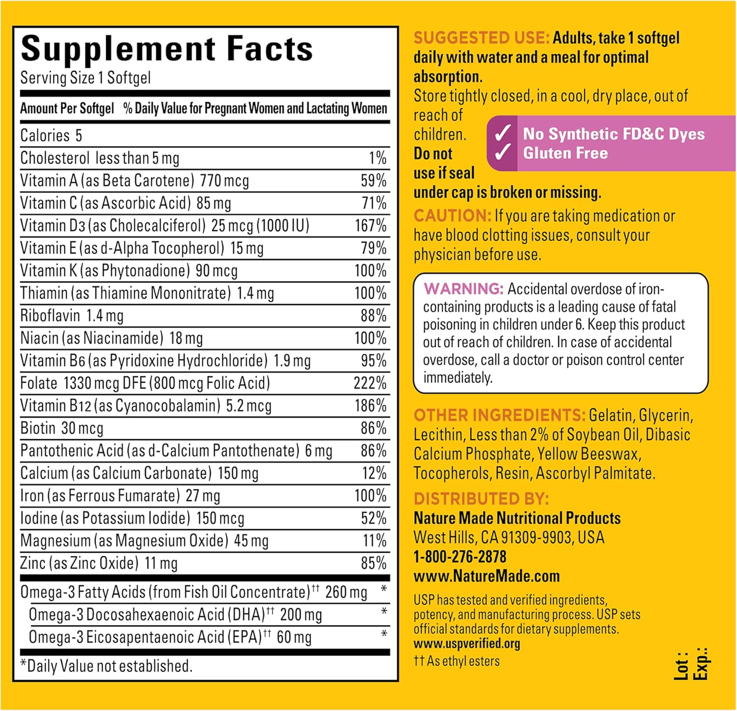 Nature Made Nature Made Prenatal Vitamins for Women with Folic Acid + DHA - Ingredients View