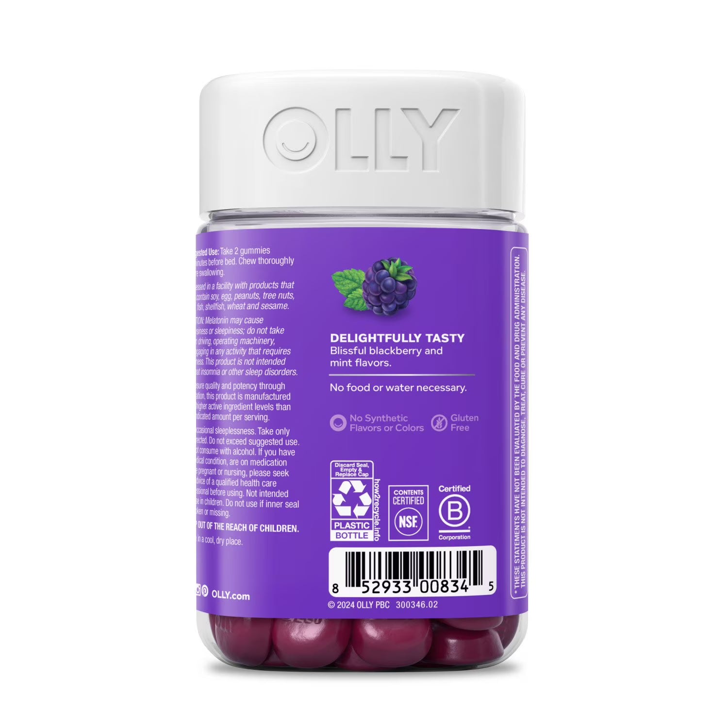 Olly OLLY Restful Sleep Gummies, Blackberry, 110 ct. - Ingredients View