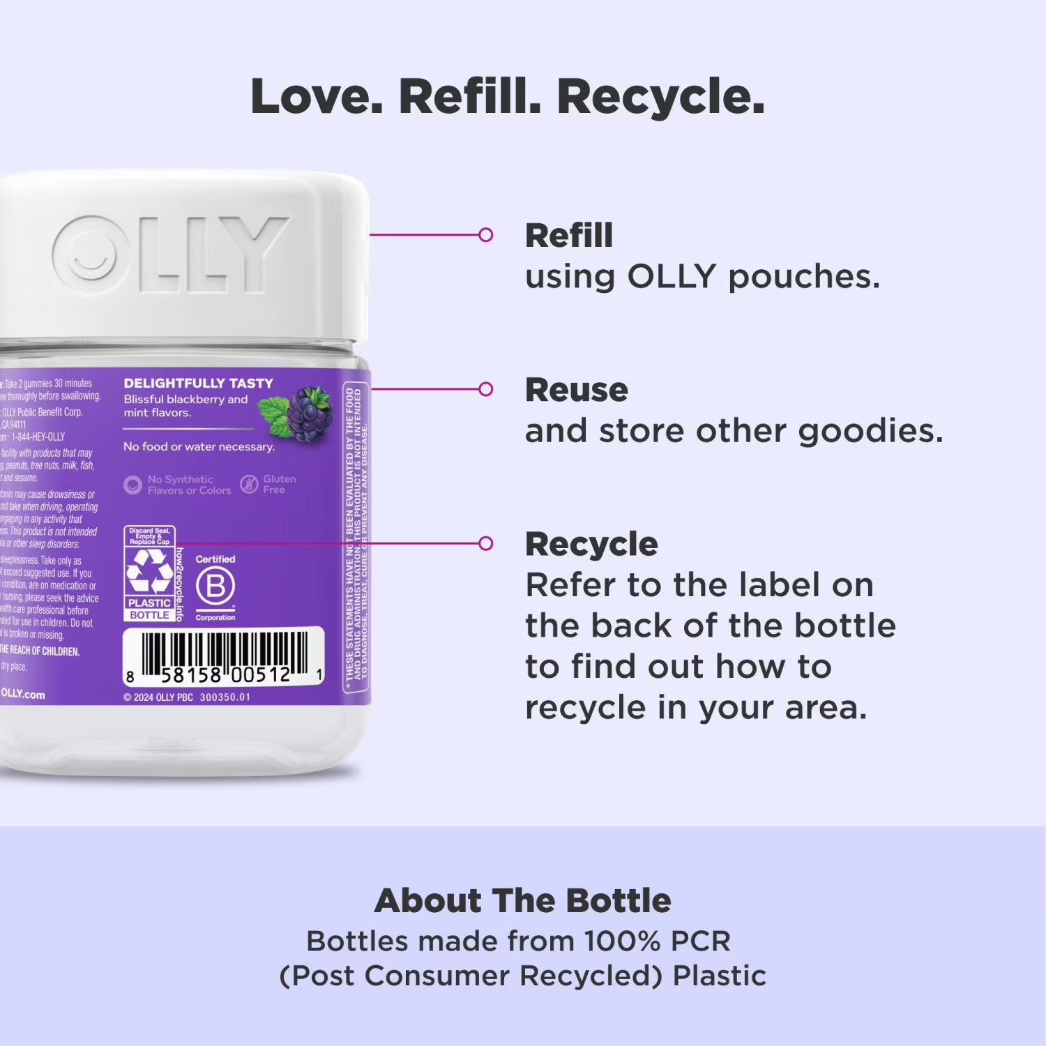 Olly OLLY Restful Sleep Gummies, Blackberry, 110 ct. - Angle View