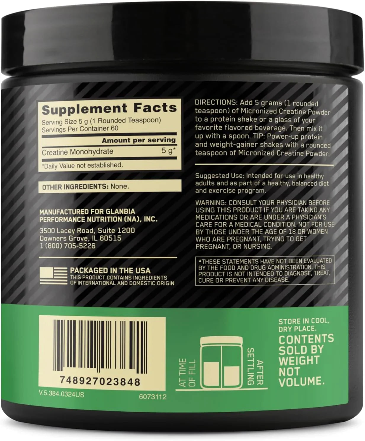 Optimum Nutrition Optimum Nutrition Micronized Creatine Monohydrate Powder Unflavored - Ingredients View
