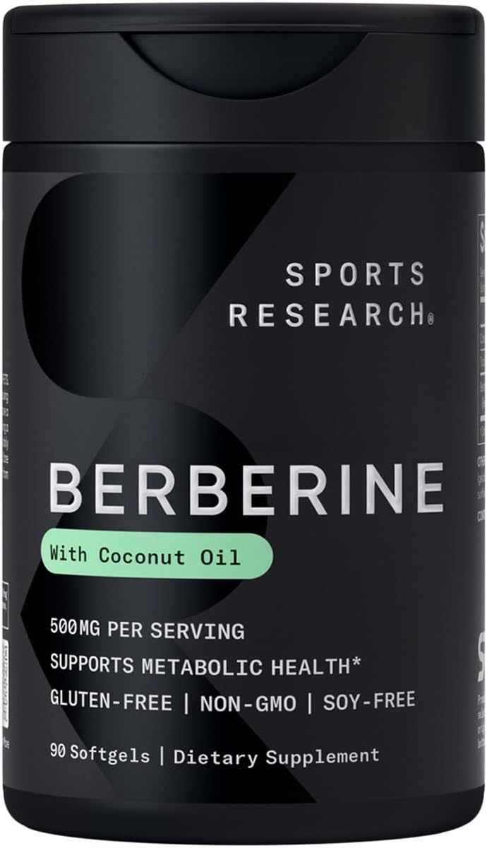 Sports Research Sports Research Berberine 90 soft gels  + coconut oil - Front View